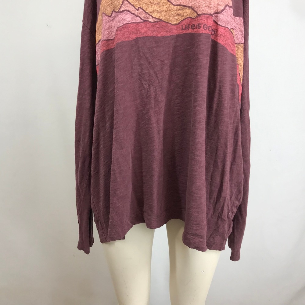 Life Is Good Women's Long Sleeve Tee in Plum with Sunset Graphic - Picture 3 of 7